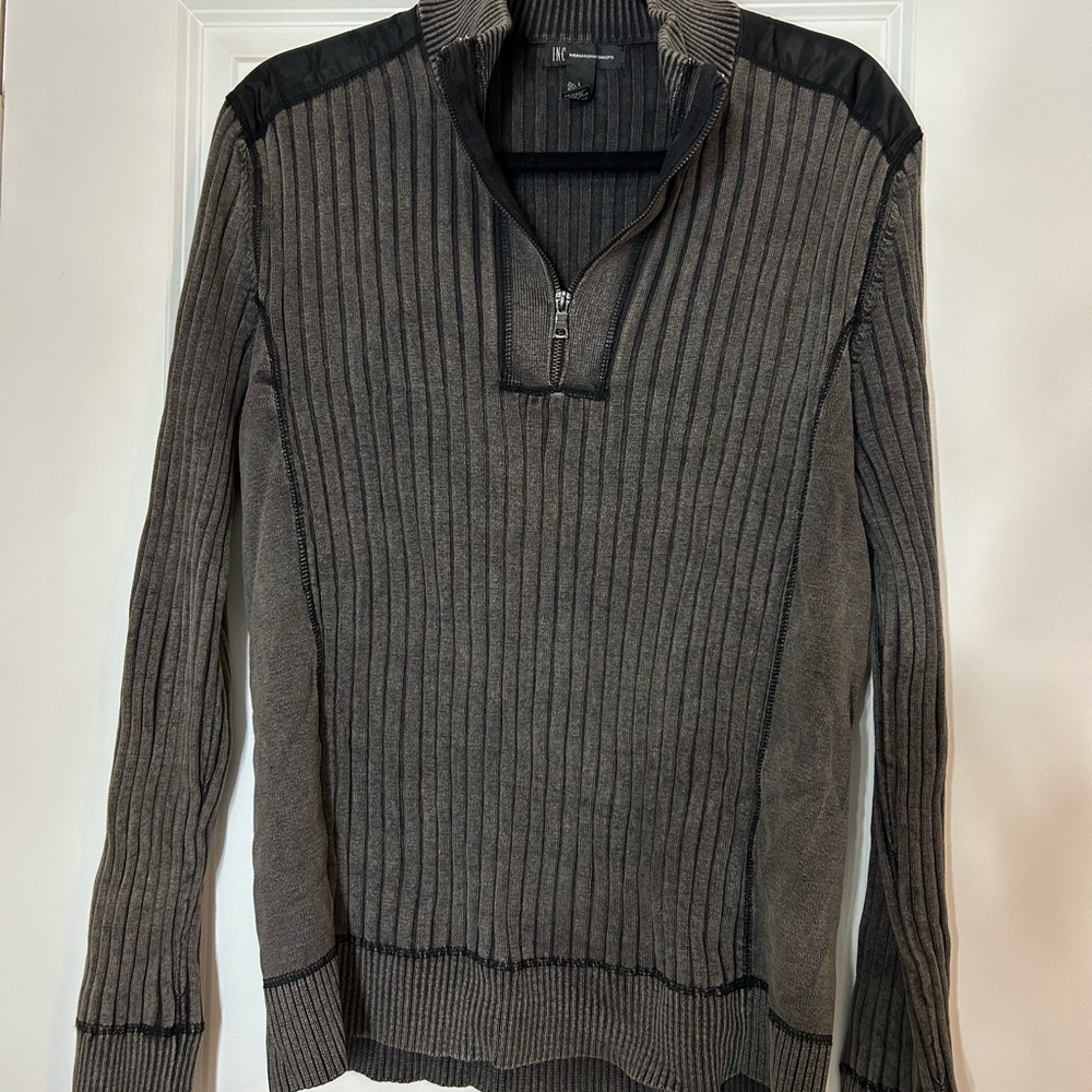 INC International Concepts Men's Charcoal and Black Zip-Up Sweater